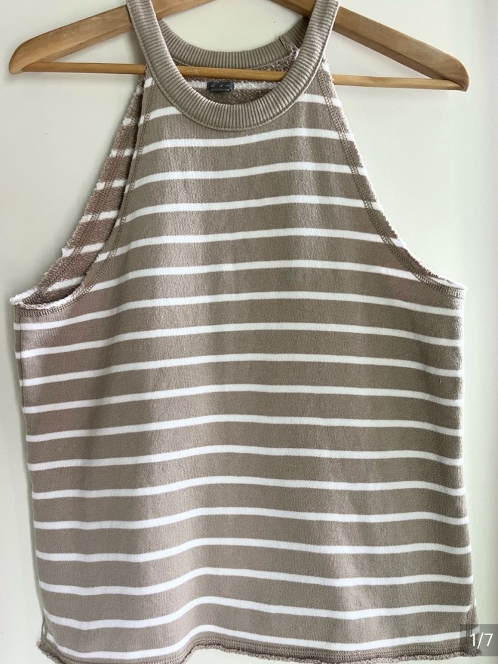 aerie Taupe & White Striped Ribbed Jersey Tank Top